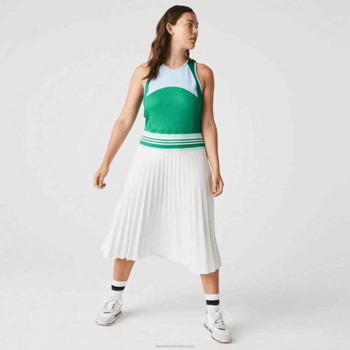 mujer Lacoste 6F242497 azul verde blanco 2c5 vestido sin mangas plisado con bloques de color