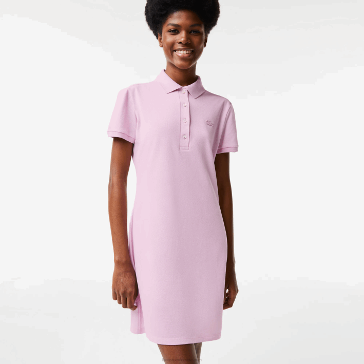 mujer Lacoste 6F242505 rosa z4h vestido tipo polo de piqué de algodón elástico mujer Lacoste 6F242505 rosa z4h vestido tipo polo de piqué de algodón elástico