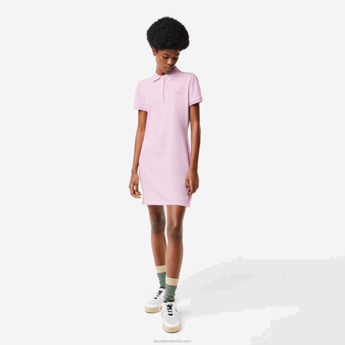 mujer Lacoste 6F242505 rosa z4h vestido tipo polo de piqué de algodón elástico