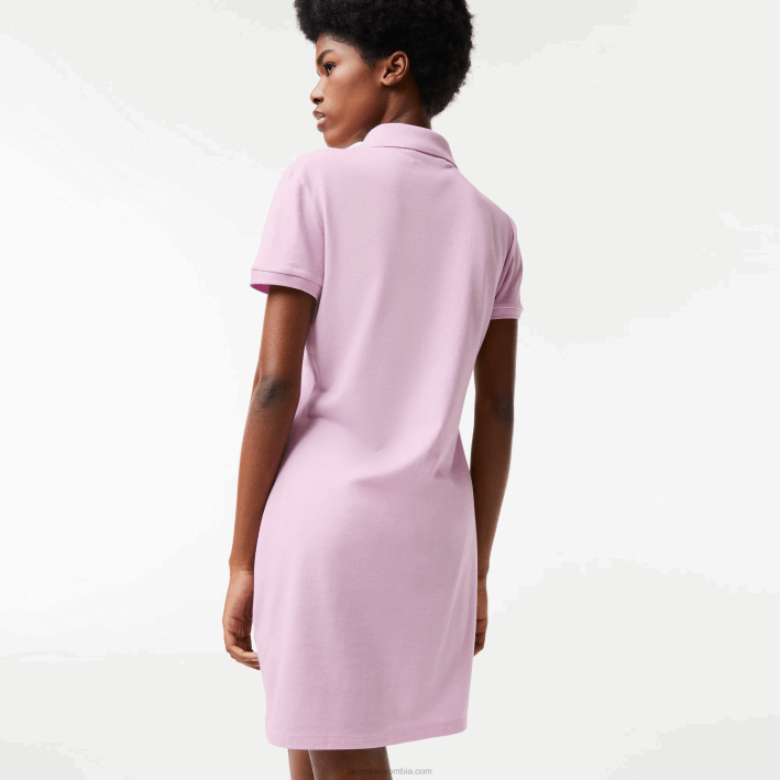 mujer Lacoste 6F242505 rosa z4h vestido tipo polo de piqué de algodón elástico