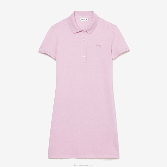 mujer Lacoste 6F242505 rosa z4h vestido tipo polo de piqué de algodón elástico