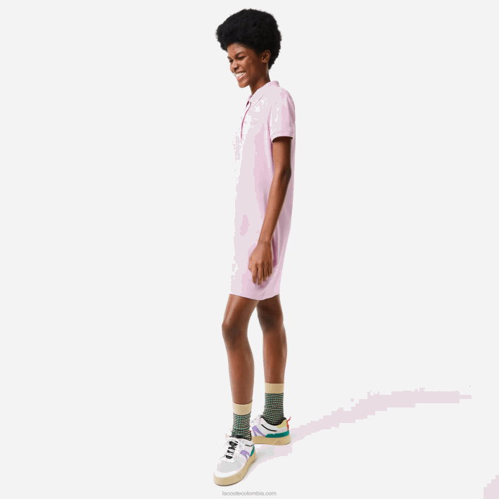 mujer Lacoste 6F242505 rosa z4h vestido tipo polo de piqué de algodón elástico