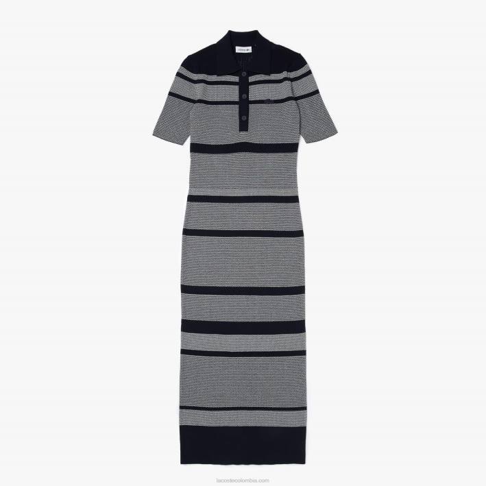 mujer Lacoste 6F242509 negro/blanco hhh vestido tipo polo a rayas de mezcla de punto de algodón mujer Lacoste 6F242509 negro/blanco hhh vestido tipo polo a rayas de mezcla de punto de algodón