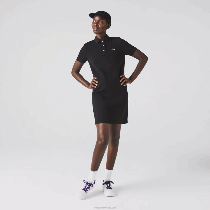 mujer Lacoste 6F242510 negro 031 vestido tipo polo de piqué con manga trompeta