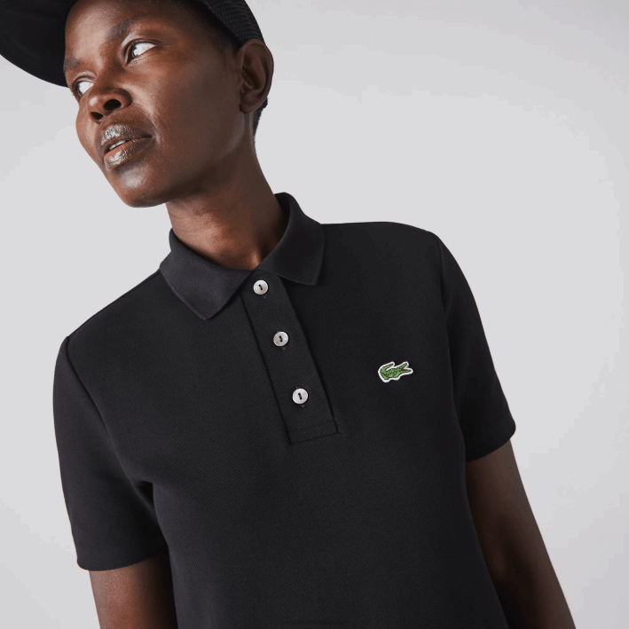 mujer Lacoste 6F242510 negro 031 vestido tipo polo de piqué con manga trompeta