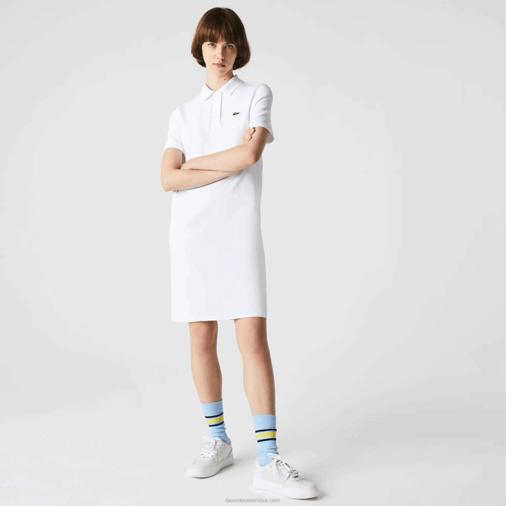 mujer Lacoste 6F242511 blanco 001 vestido tipo polo de piqué con manga trompeta mujer Lacoste 6F242511 blanco 001 vestido tipo polo de piqué con manga trompeta