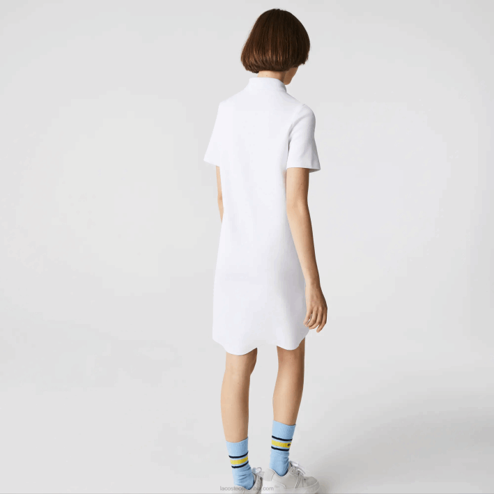 mujer Lacoste 6F242511 blanco 001 vestido tipo polo de piqué con manga trompeta