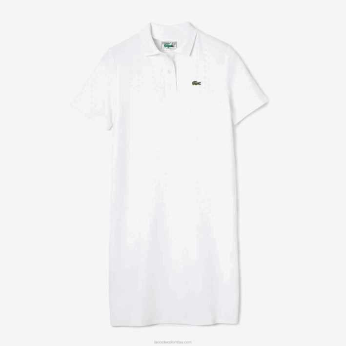 mujer Lacoste 6F242511 blanco 001 vestido tipo polo de piqué con manga trompeta