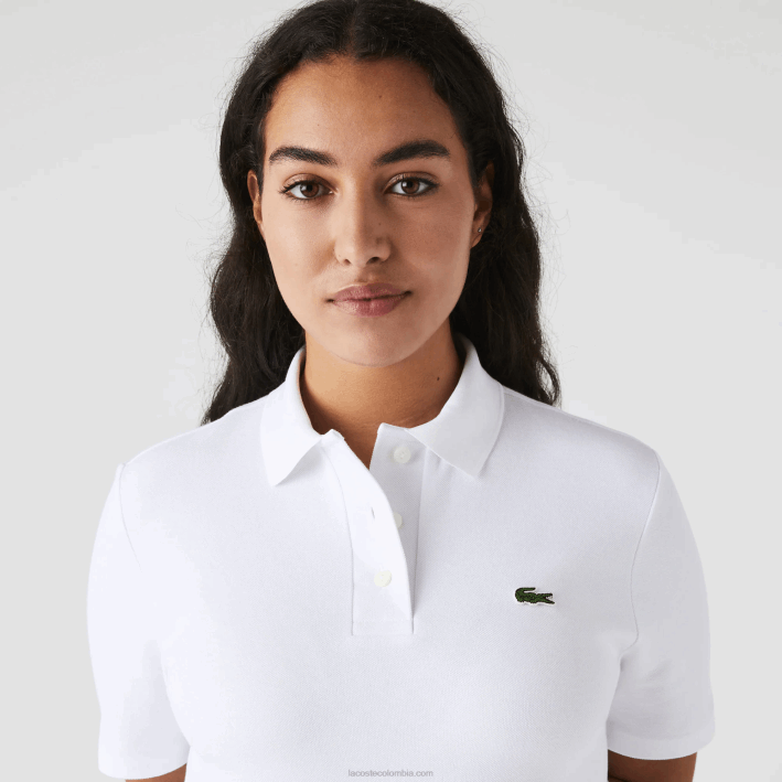 mujer Lacoste 6F242511 blanco 001 vestido tipo polo de piqué con manga trompeta