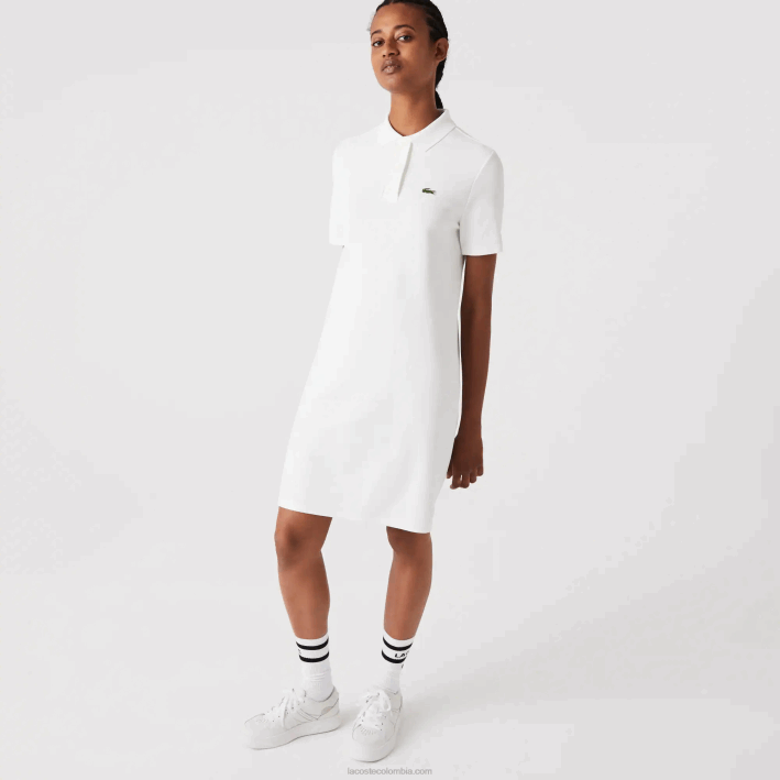 mujer Lacoste 6F242512 blanco 70v vestido tipo polo de piqué con manga trompeta mujer Lacoste 6F242512 blanco 70v vestido tipo polo de piqué con manga trompeta