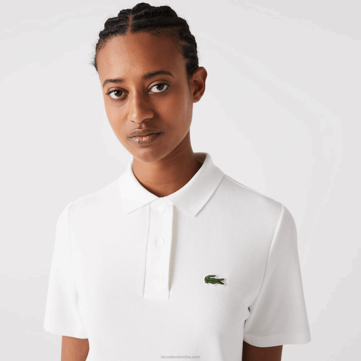 mujer Lacoste 6F242512 blanco 70v vestido tipo polo de piqué con manga trompeta