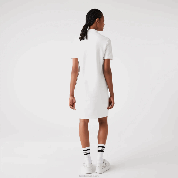 mujer Lacoste 6F242512 blanco 70v vestido tipo polo de piqué con manga trompeta