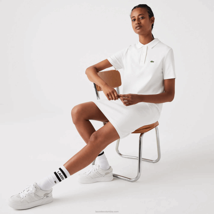mujer Lacoste 6F242512 blanco 70v vestido tipo polo de piqué con manga trompeta