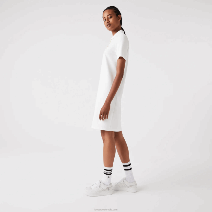 mujer Lacoste 6F242512 blanco 70v vestido tipo polo de piqué con manga trompeta