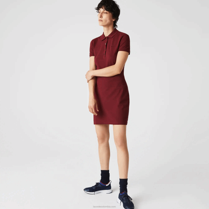 mujer Lacoste 6F242513 burdeos z7f vestido tipo polo de piqué de algodón elástico mujer Lacoste 6F242513 burdeos z7f vestido tipo polo de piqué de algodón elástico