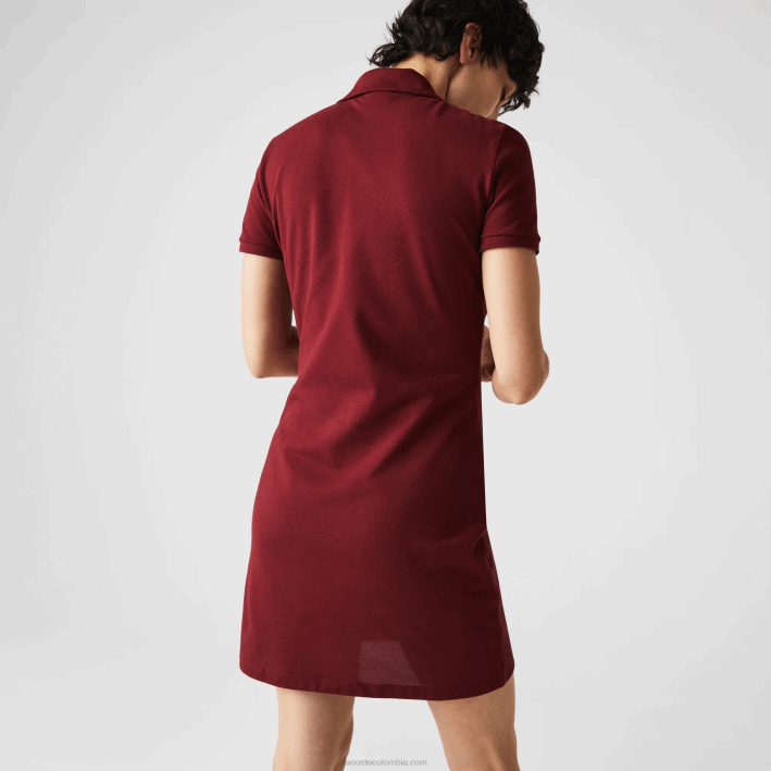 mujer Lacoste 6F242513 burdeos z7f vestido tipo polo de piqué de algodón elástico