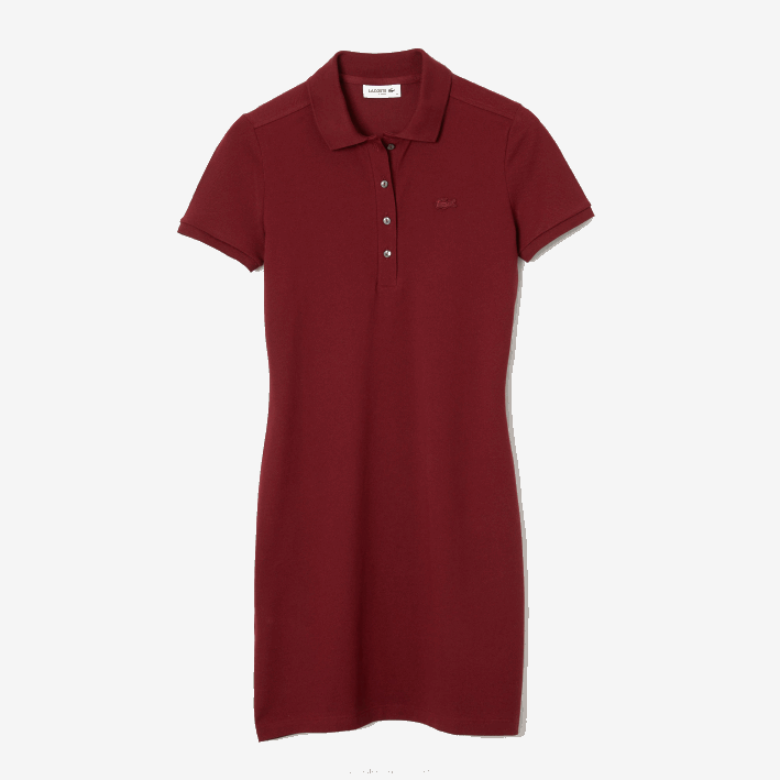 mujer Lacoste 6F242513 burdeos z7f vestido tipo polo de piqué de algodón elástico