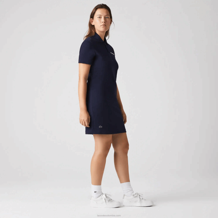 mujer Lacoste 6F242517 azul marino 166 vestido tipo polo de punto de algodón con logo