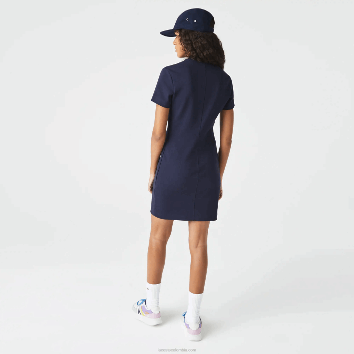 mujer Lacoste 6F242517 azul marino 166 vestido tipo polo de punto de algodón con logo