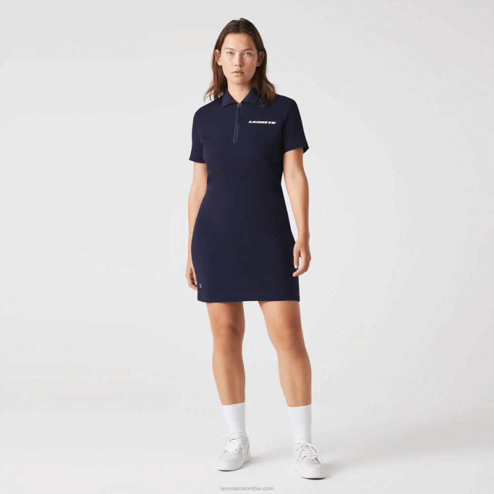 mujer Lacoste 6F242517 azul marino 166 vestido tipo polo de punto de algodón con logo