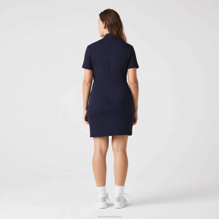 mujer Lacoste 6F242517 azul marino 166 vestido tipo polo de punto de algodón con logo