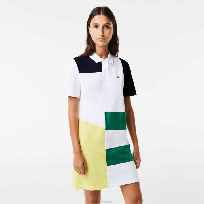 mujer Lacoste 6F242519 blanco sbh vestido polo de piqué con patchwork mujer Lacoste 6F242519 blanco sbh vestido polo de piqué con patchwork