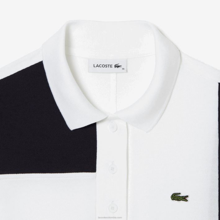 mujer Lacoste 6F242519 blanco sbh vestido polo de piqué con patchwork