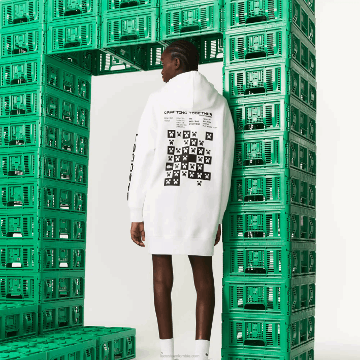 mujer Lacoste 6F242521 blanco 001 vestido con capucha de polar orgánico live x minecraft