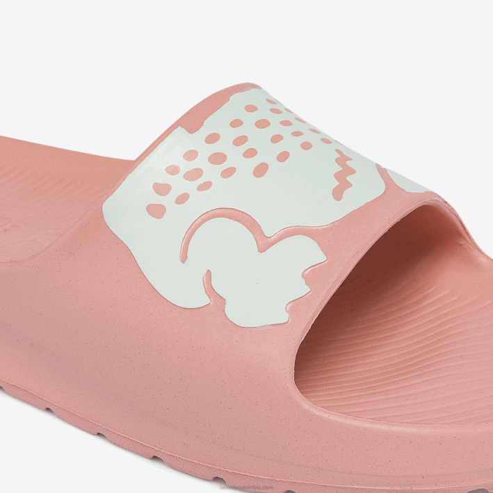 mujer Lacoste 6F242696 rosa claro y blanco 208 chanclas sintéticas croco 2.0 con estampado