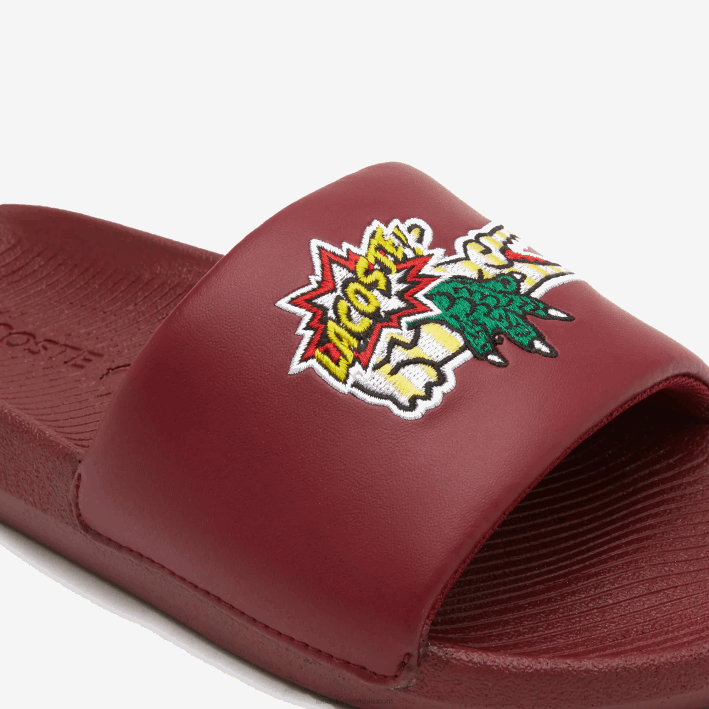 mujer Lacoste 6F242706 amr amarillo burdeos chanclas sintéticas de cocodrilo