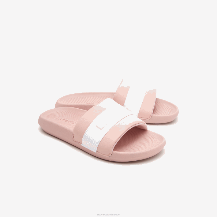 mujer Lacoste 6F242711 rosa claro y blanco 208 chanclas de piel sintética y textil croco