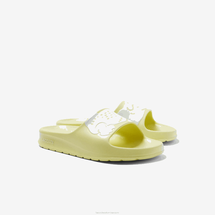 mujer Lacoste 6F242759 amarillo claro y blanco 241 chanclas de piel sintética croco 2.0 con correa del logo