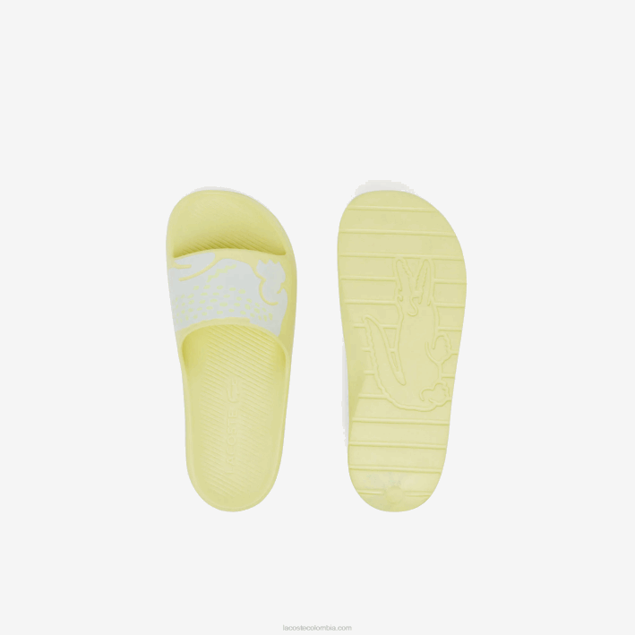 mujer Lacoste 6F242759 amarillo claro y blanco 241 chanclas de piel sintética croco 2.0 con correa del logo