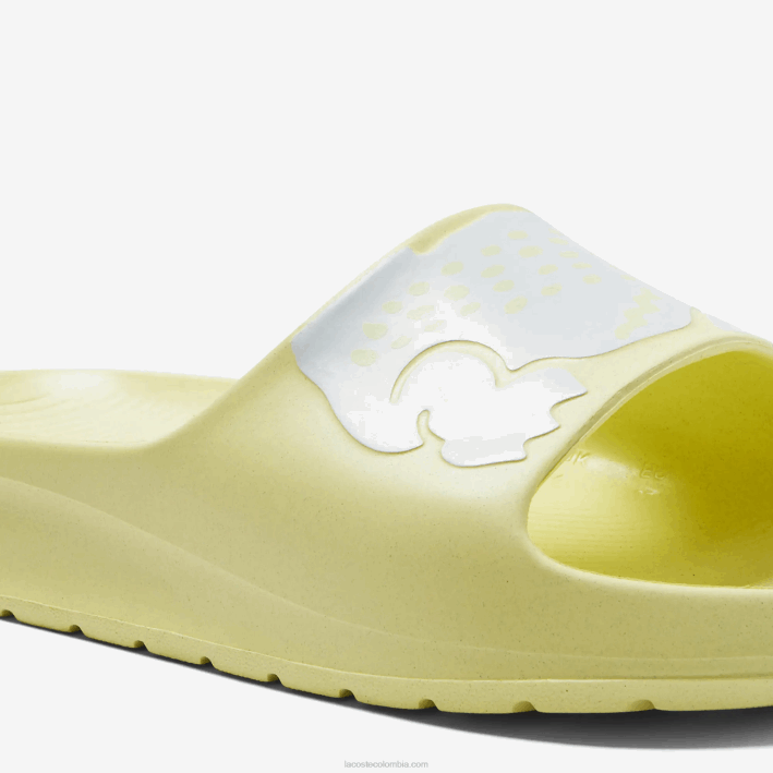 mujer Lacoste 6F242759 amarillo claro y blanco 241 chanclas de piel sintética croco 2.0 con correa del logo