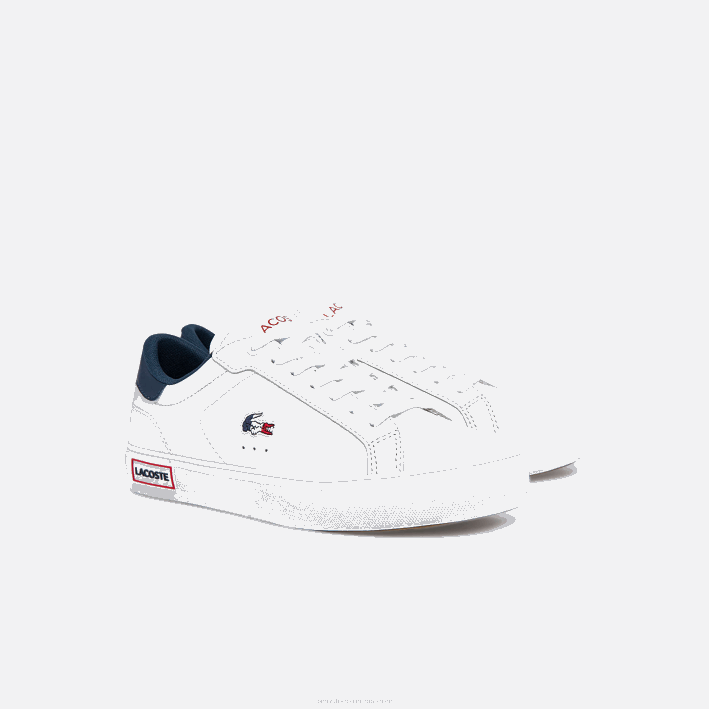 mujer Lacoste 6F242704 blanco/azul marino y rojo 407 zapatillas powercourt tricolor de piel