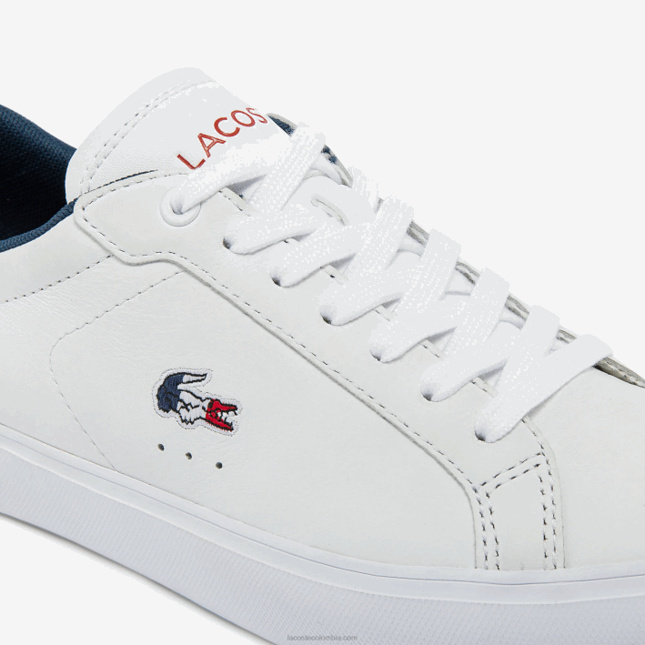 mujer Lacoste 6F242704 blanco/azul marino y rojo 407 zapatillas powercourt tricolor de piel