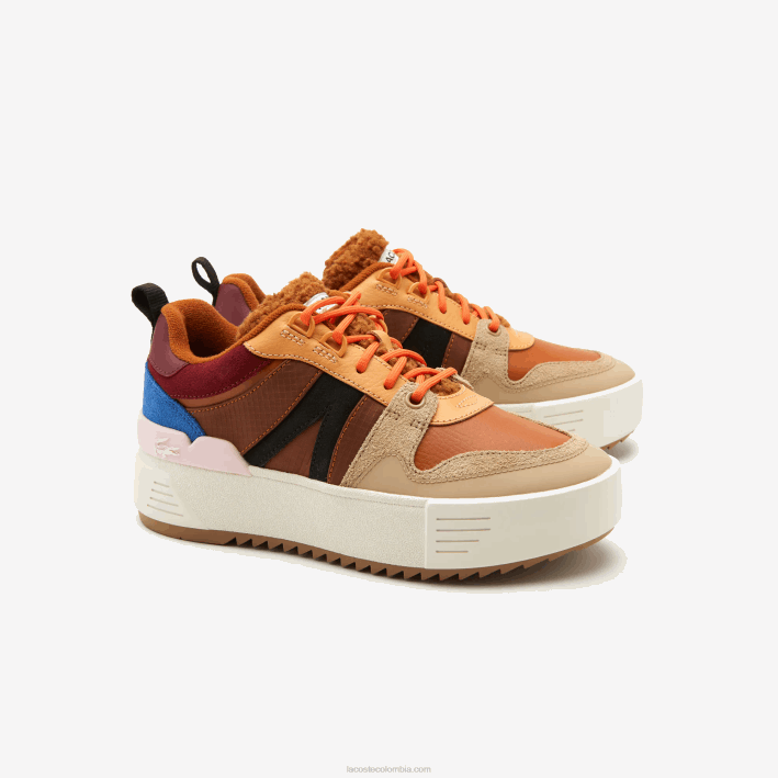 mujer Lacoste 6F242729 marrón rosa 7e1 l002 zapatos de exterior de cuero de invierno