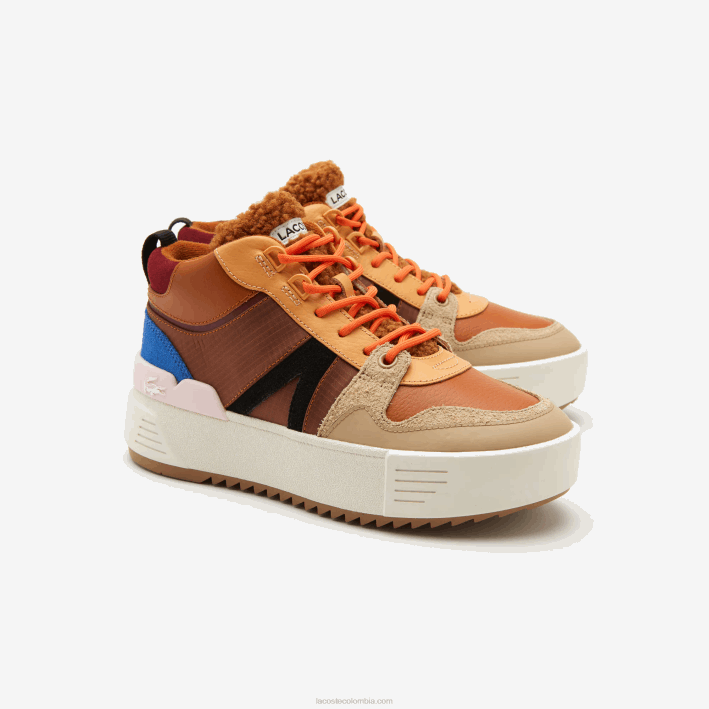 mujer Lacoste 6F242738 marrón rosa 7e1 l002 zapatos de exterior de cuero medio de invierno