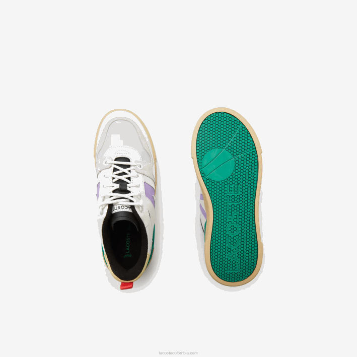 mujer Lacoste 6F242741 blanco/verde 082 Deportivas l002 de piel y ante color pop