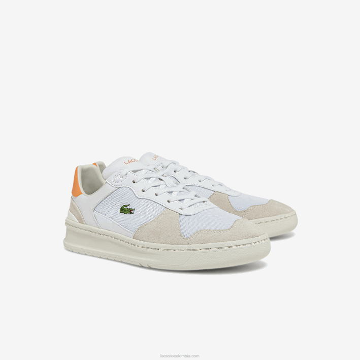 mujer Lacoste 6F242750 blanco naranja 1u2 zapatillas perf-shot de ante y tejido