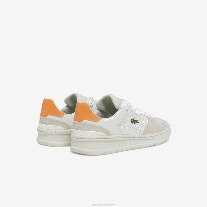 mujer Lacoste 6F242750 blanco naranja 1u2 zapatillas perf-shot de ante y tejido