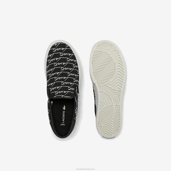 mujer Lacoste 6F242705 negro y blanco hueso 454 servicio de salto impresión en lienzo sin cordones
