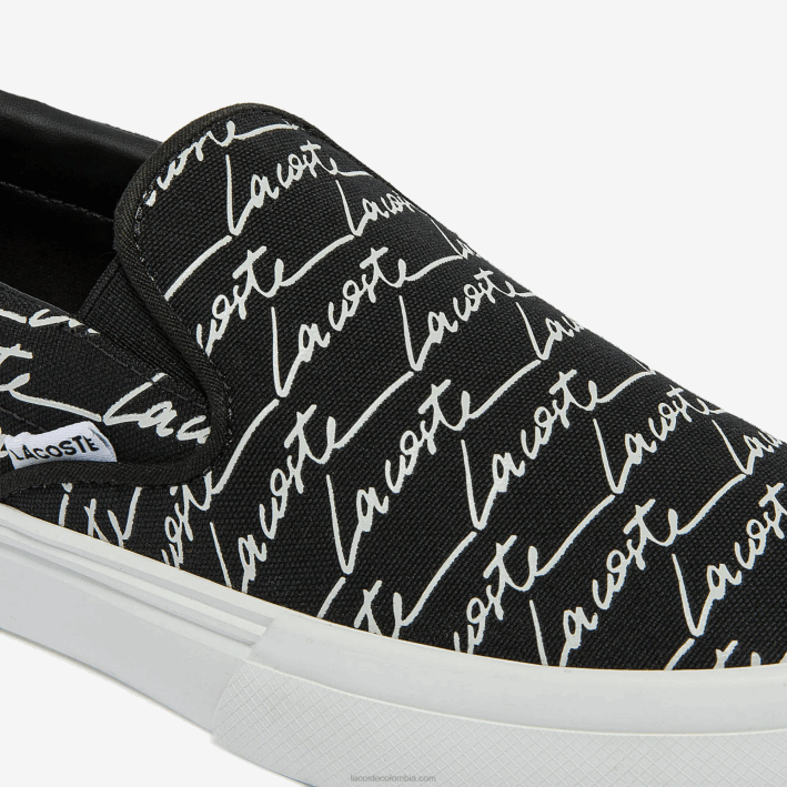 mujer Lacoste 6F242705 negro y blanco hueso 454 servicio de salto impresión en lienzo sin cordones