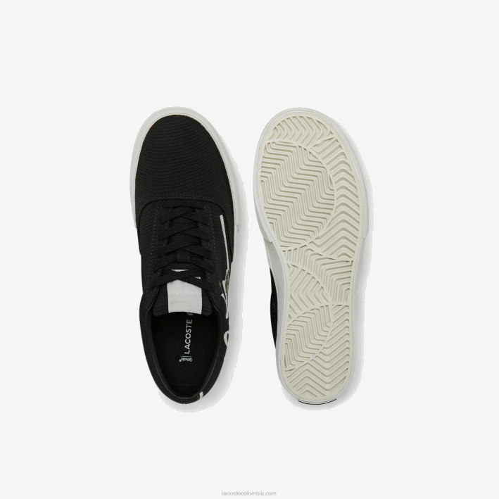 mujer Lacoste 6F242716 negro y blanco hueso 454 tenis Jump Serve de lona con encaje