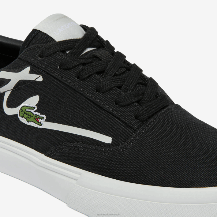 mujer Lacoste 6F242716 negro y blanco hueso 454 tenis Jump Serve de lona con encaje