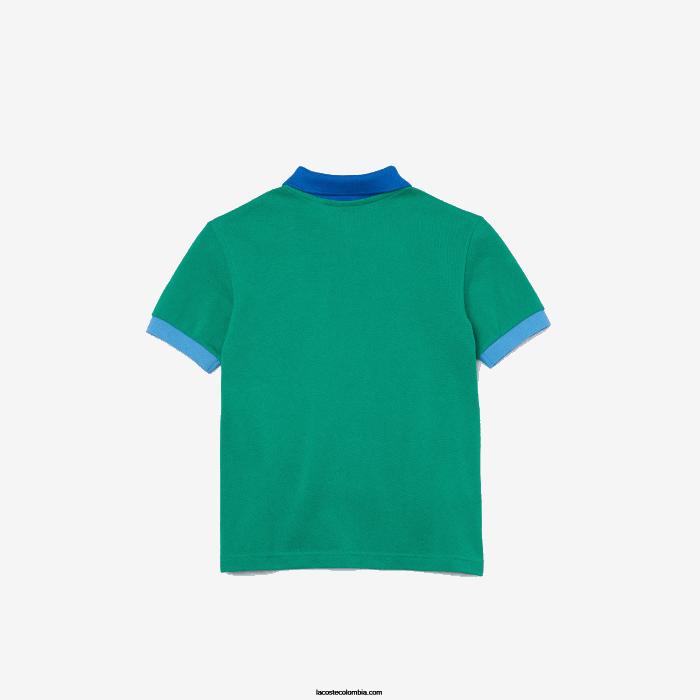 Niños Lacoste 6F242958 verde azul x28 polo de piqué de algodón con cuello en contraste