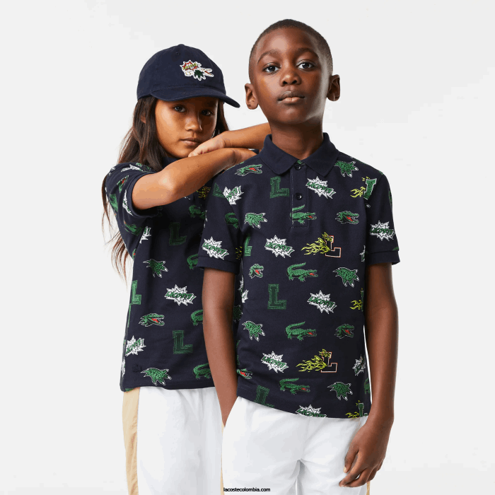 niños Lacoste 6F242955 azul marino 166 playera tipo polo con estampado de cocodrilo niños Lacoste 6F242955 azul marino 166 playera tipo polo con estampado de cocodrilo