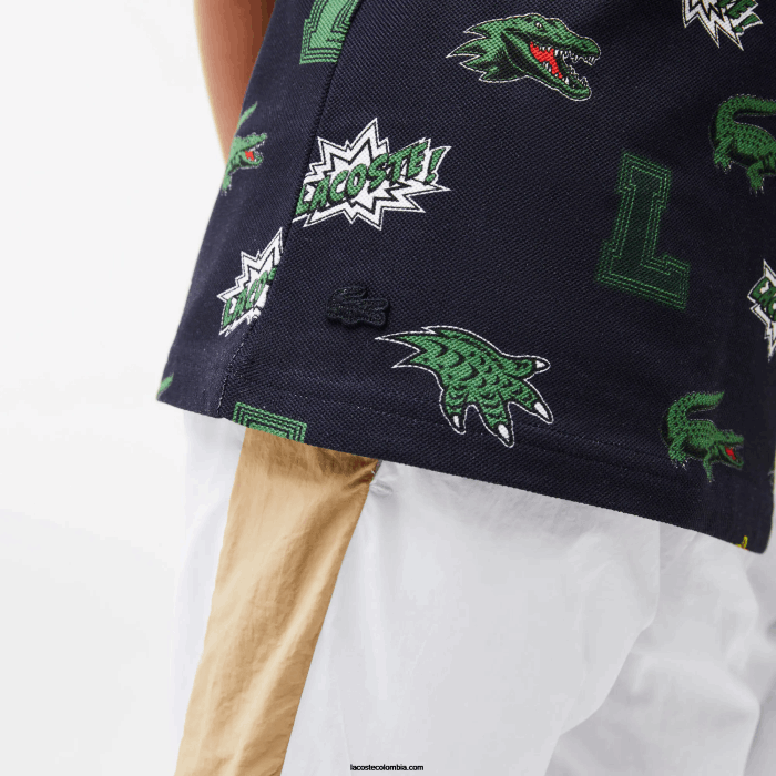 niños Lacoste 6F242955 azul marino 166 playera tipo polo con estampado de cocodrilo