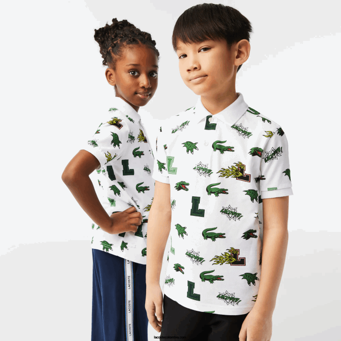 niños Lacoste 6F242956 blanco 001 playera tipo polo con estampado de cocodrilo niños Lacoste 6F242956 blanco 001 playera tipo polo con estampado de cocodrilo