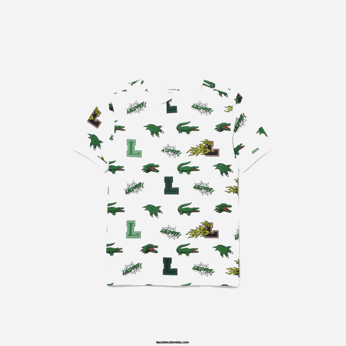 niños Lacoste 6F242956 blanco 001 playera tipo polo con estampado de cocodrilo